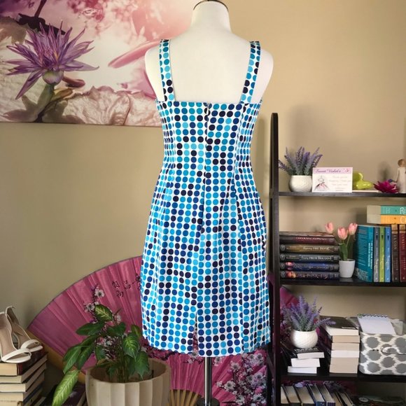 Calvin Klein Blue Polka Dot Fitted Sheath Cocktail Dress - Picture 6 of 12